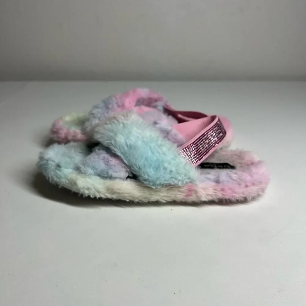 Bebe Girls Jeanna Faux Fur Open Toe Slingback Slippers Size XL 4/5